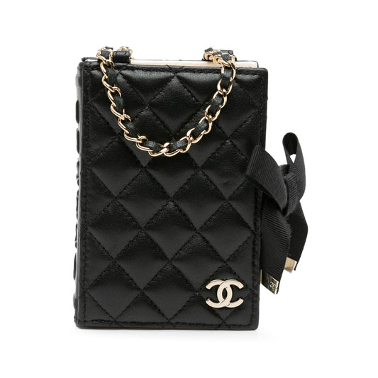 Black Chanel Quilted Lambskin Book Card Holder On Chain Crossbody Bag
