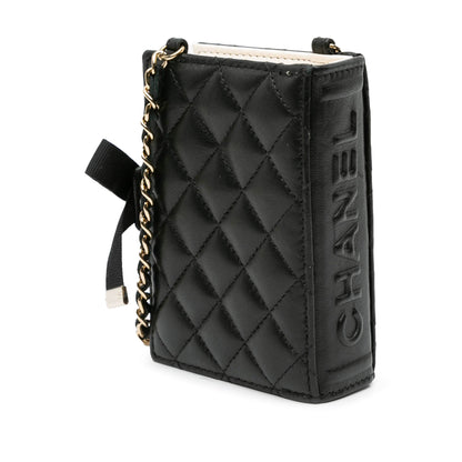 Black Chanel Quilted Lambskin Book Card Holder On Chain Crossbody Bag