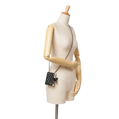 Black Chanel Quilted Lambskin Book Card Holder On Chain Crossbody Bag