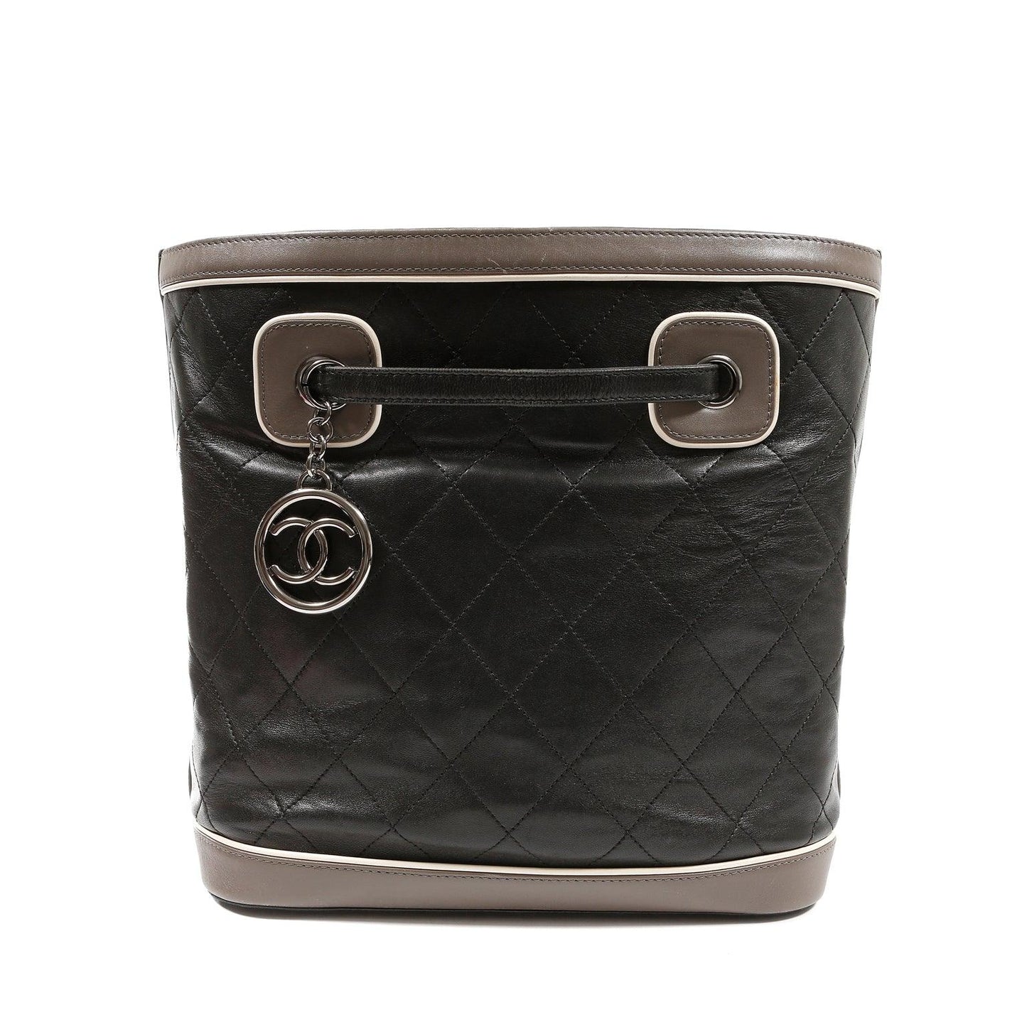 Chanel Black and Grey Quilted Leather Bucket Tote
