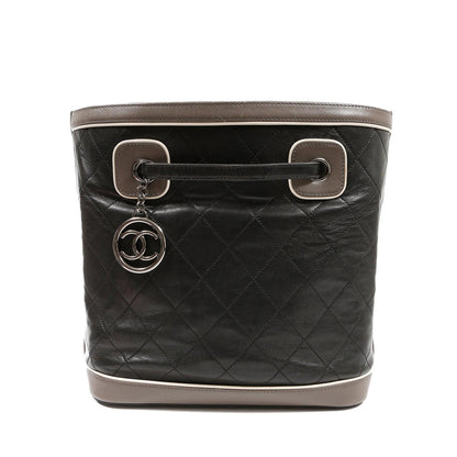 Chanel Black and Grey Quilted Leather Bucket Tote