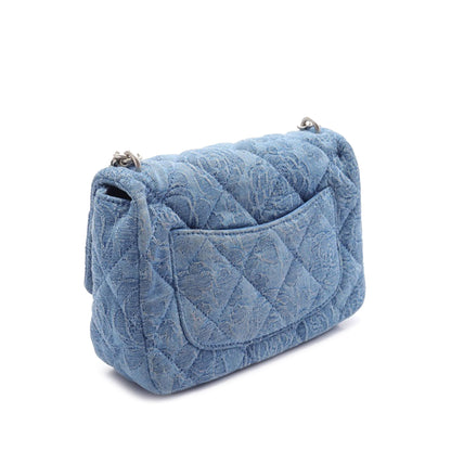 Blue Chanel Mini Quilted Denim Camellia Sweetheart Flap Crossbody Bag