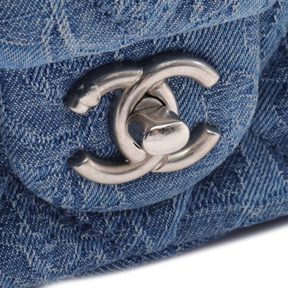 Blue Chanel Mini Quilted Denim Camellia Sweetheart Flap Crossbody Bag
