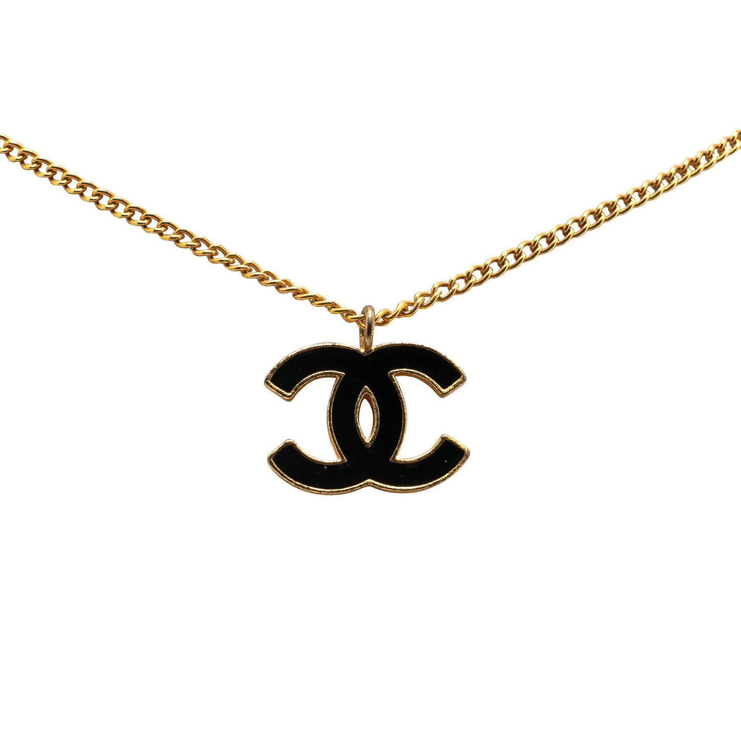 Gold Chanel Gold Plated And Enamel CC Pendant Necklace