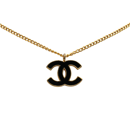 Gold Chanel Gold Plated And Enamel CC Pendant Necklace