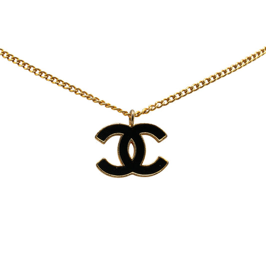 Gold Chanel Gold Plated And Enamel CC Pendant Necklace
