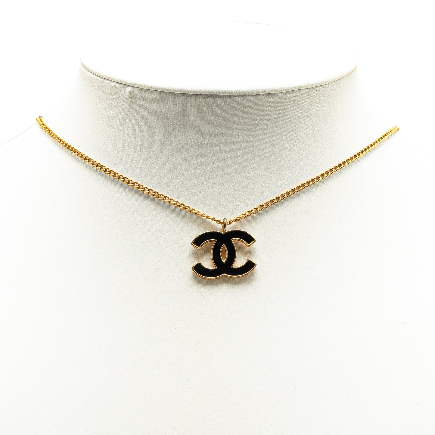 Gold Chanel Gold Plated And Enamel CC Pendant Necklace