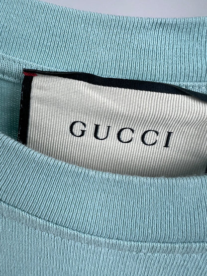 Gucci Baby Blue Cotton T Shirt with Embroidered Bird Size S (UK 8)