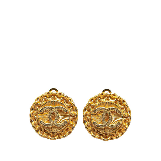 Gold Chanel Gold Plated CC Clip On Earrings