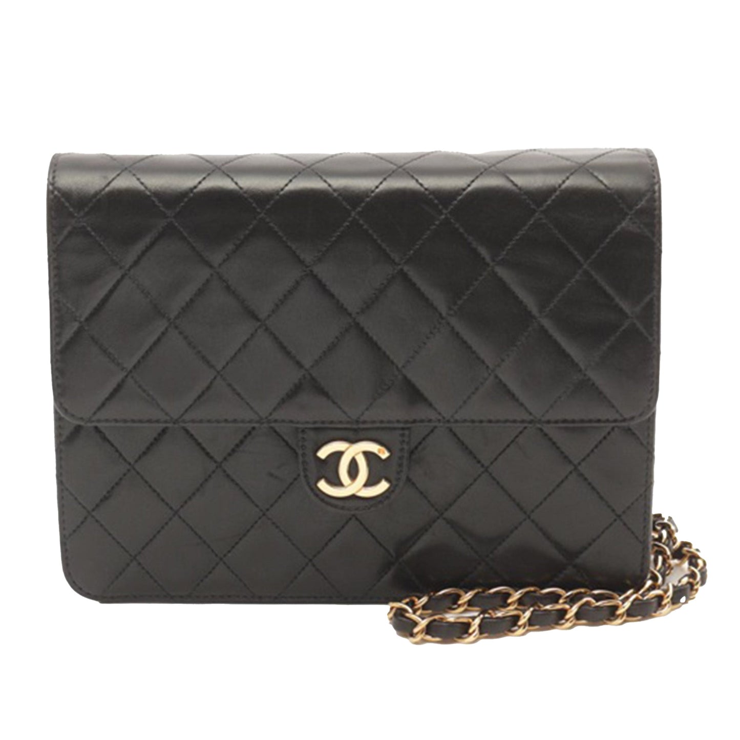 Black Chanel CC Quilted Lambskin Single Flap Crossbody Bag