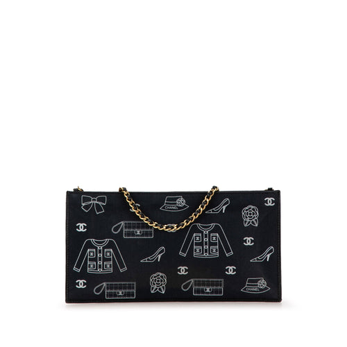 Black Chanel Canvas Symbols Chain Pochette Shoulder Bag
