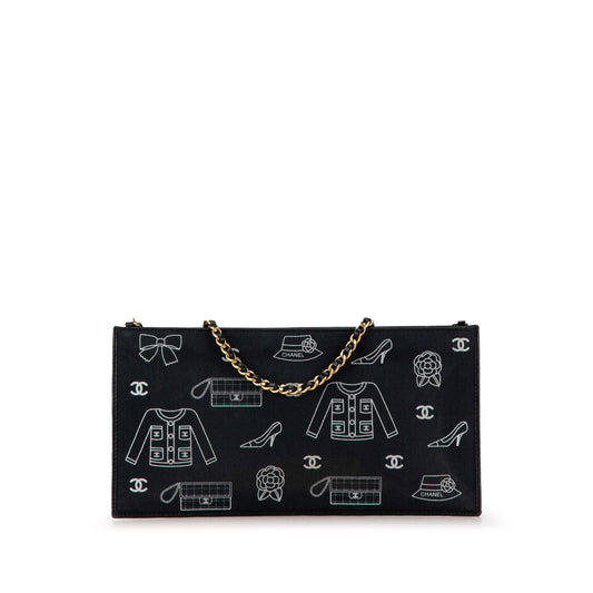 Black Chanel Canvas Symbols Chain Pochette Shoulder Bag