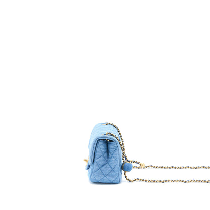 Chanel Pearl Crush Mini Square Flap Bag Denim GHW (Microchip)