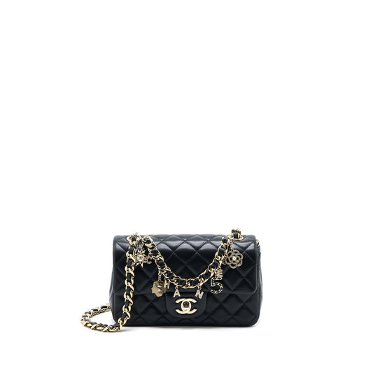 Chanel Mini Rectangular with coco bag charm Limited Edition Lambskin Black LGHW