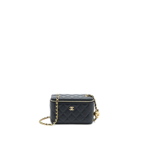 Chanel 22A Pearl Crush Long Vanity With Chain Lambskin Black GHW