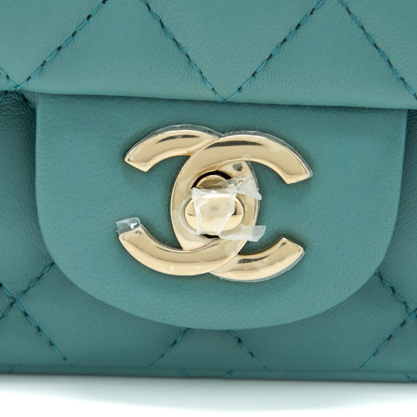 Chanel Mini Square Flap Bag Lambskin Light Green LGHW (Microchip)