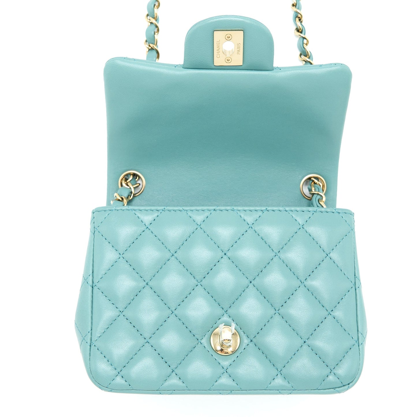 Chanel Mini Square Flap Bag Lambskin Light Green LGHW (Microchip)