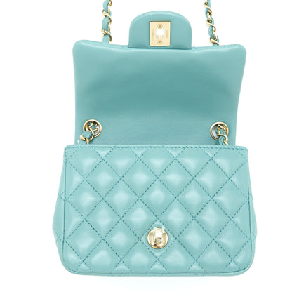 Chanel Mini Square Flap Bag Lambskin Light Green LGHW (Microchip)