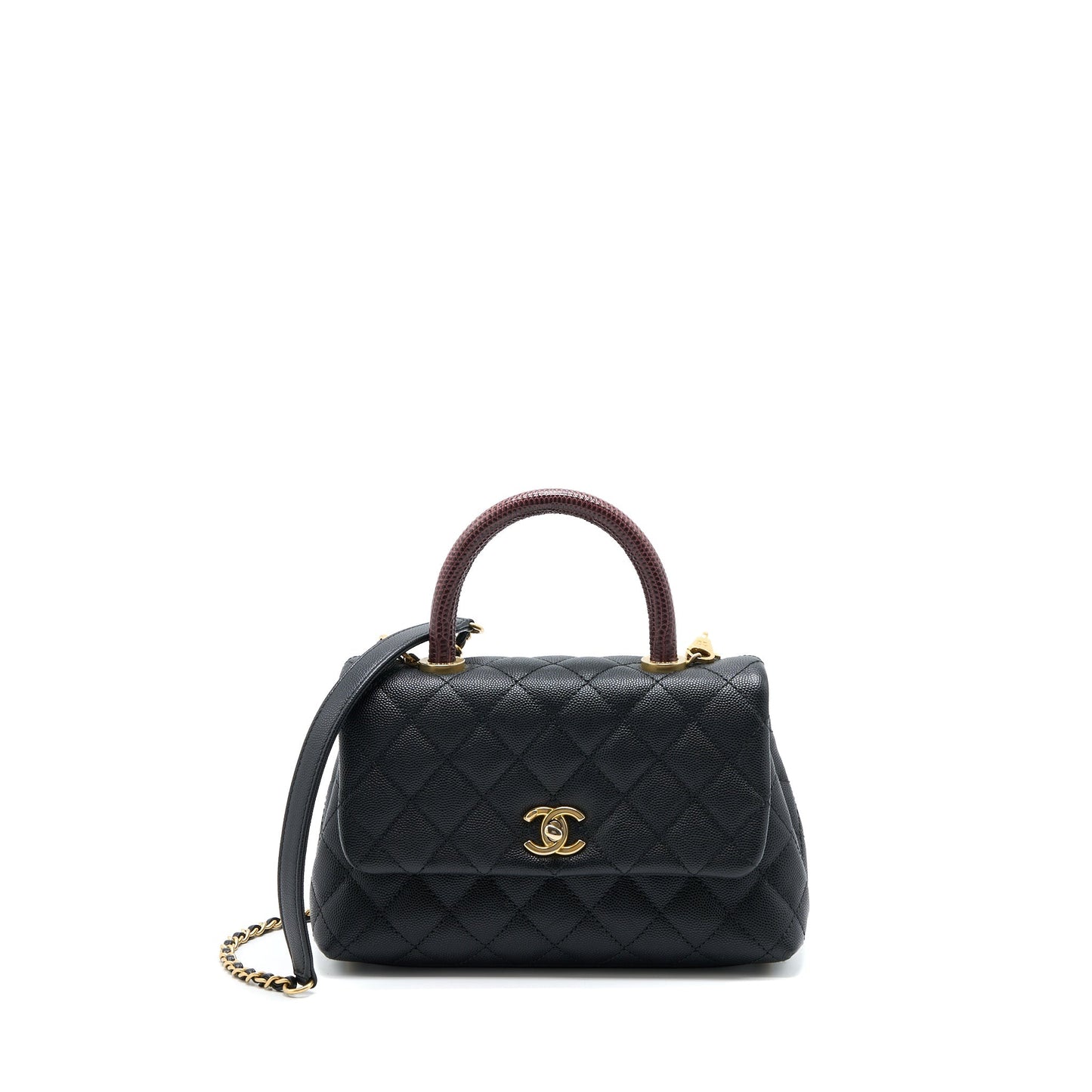 Chanel Small Coco Handle Caviar With Lizard Handle Black GHW