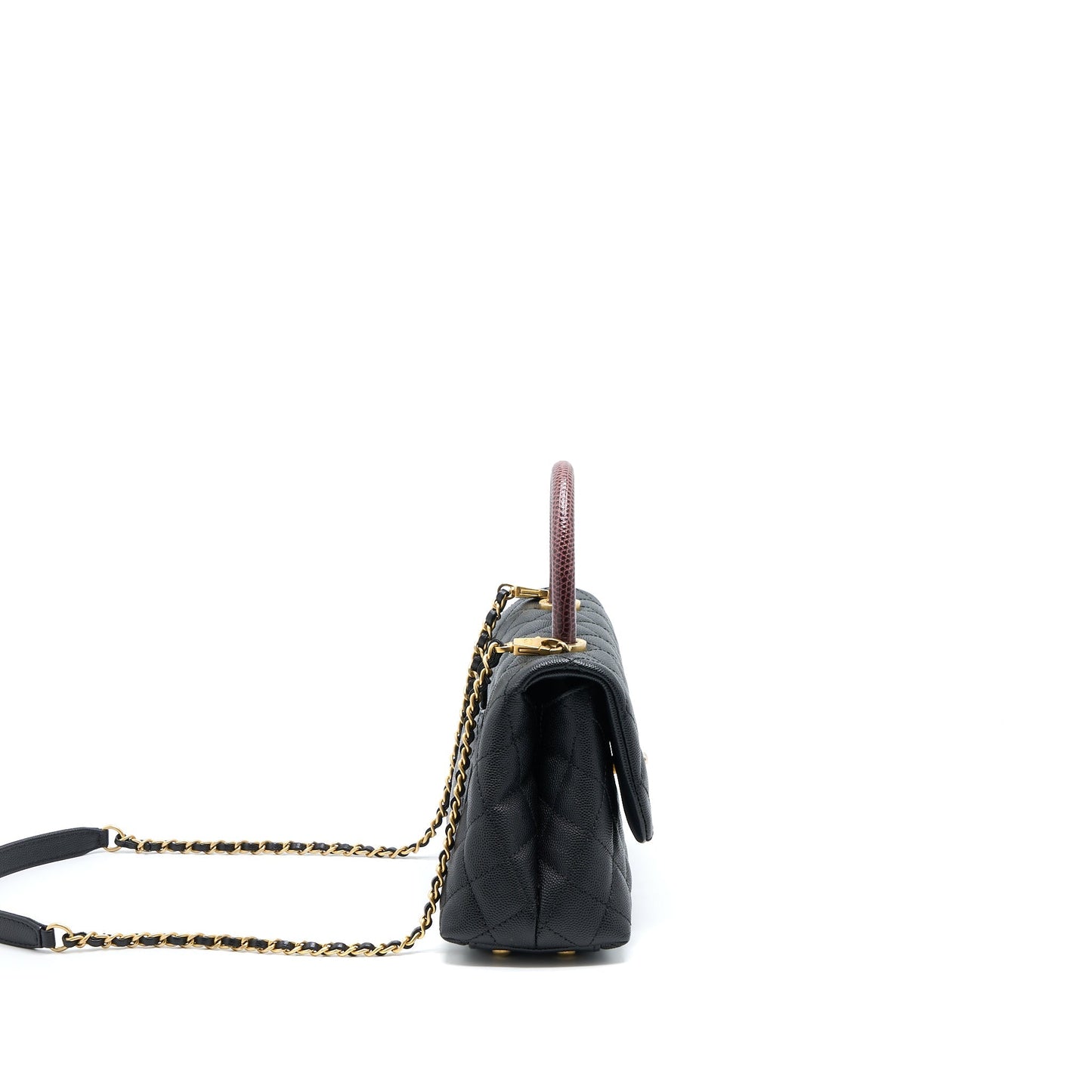 Chanel Small Coco Handle Caviar With Lizard Handle Black GHW