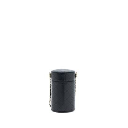 Chanel Round Vanity Case With Chain Lambskin Black LGHW