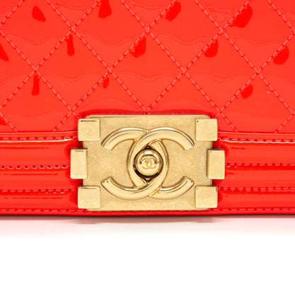Chanel Small Boy Bag patent leather Bright Orange GHW
