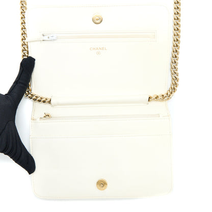 Chanel Boy Wallet On Chain Caviar White LGHW