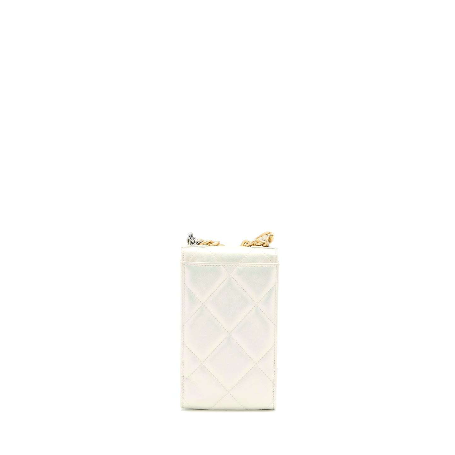 Chanel 19 Phone Pouch With Chain Iridescent White GHW