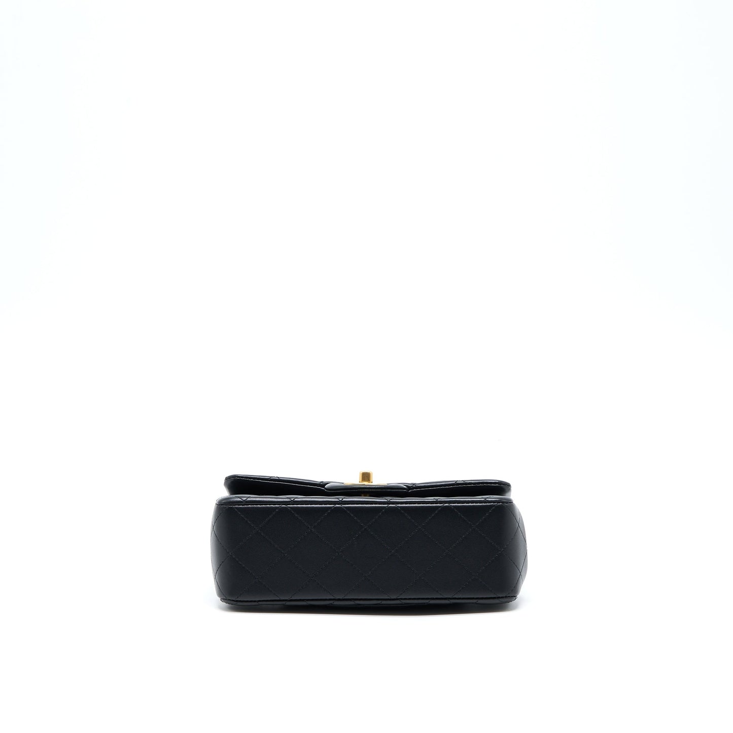 Chanel 21K Top Handle Mini Rectangular Flap Bag Lambskin Black Brushed GHW(Microchip)