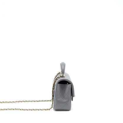 Chanel 22A Top Handle Mini Rectangular Flap Bag Lambskin Grey LGHW(Microchip)