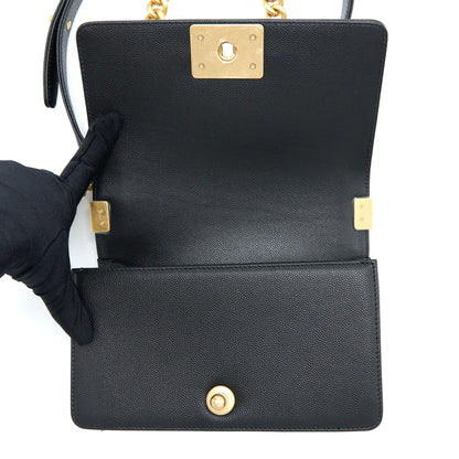 Chanel Small Boy Bag Caviar Black Brushed GHW (Microchip)
