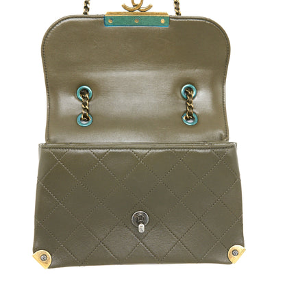 Chanel Messenger Flap Bag Lambskin Olive Green Ruthenium GHW