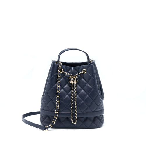 Chanel Top Handle Bucket Bag Caviar Navy Blue LGHW