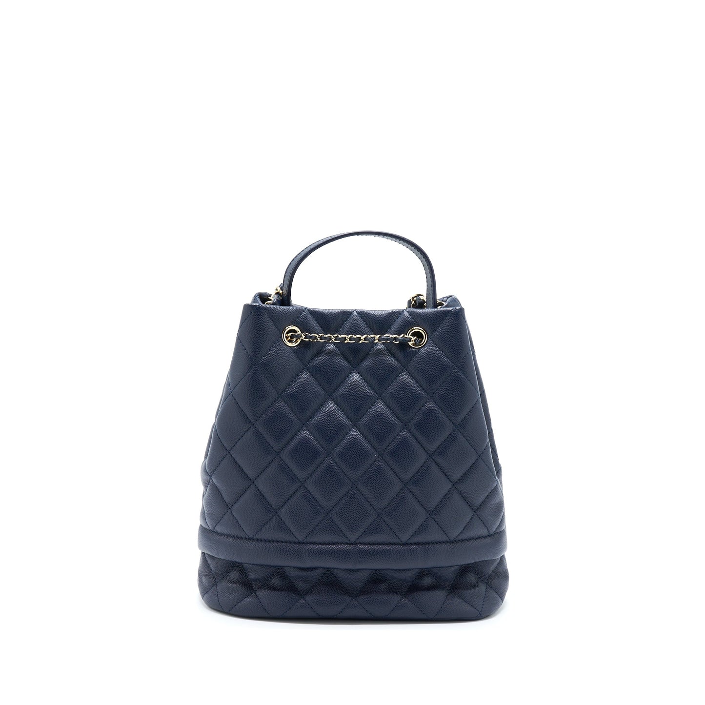 Chanel Top Handle Bucket Bag Caviar Navy Blue LGHW