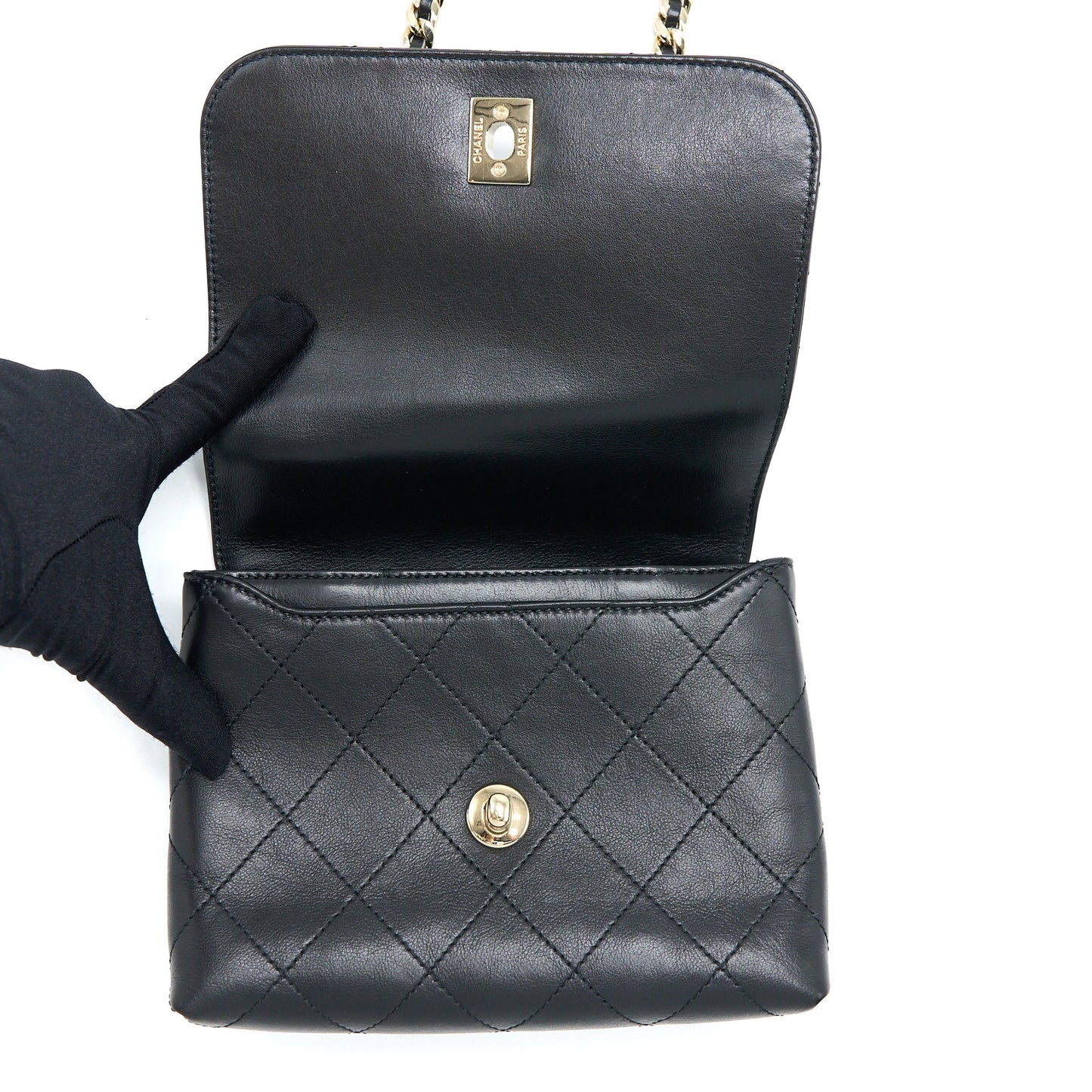 Chanel Seasonal Top Handle Flap Bag Calfskin Black GHW