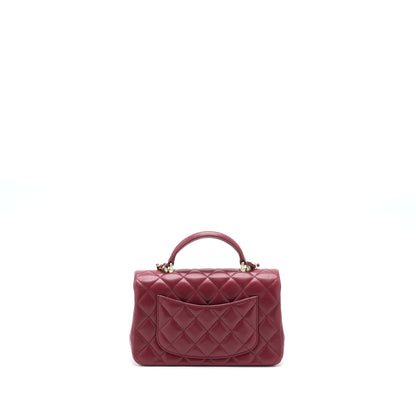 Chanel 22A Top Handle Mini Rectangular Flap Bag Lambskin Burgundy LGHW