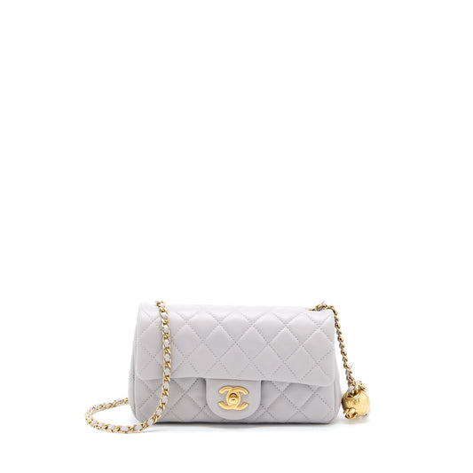 Chanel Pearl Crush Mini Rectangular Lambskin Grey Brushed GHW (Microchip)