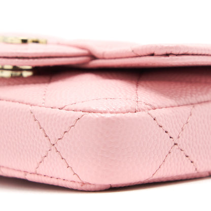 Chanel 22P Mini Flap Belt Bag/Card Holder Caviar Light Pink LGHW