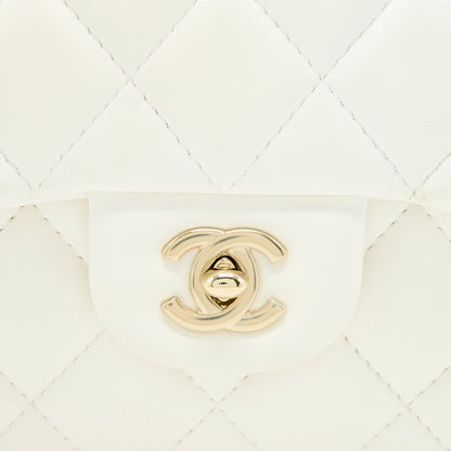 Chanel Small Pearl Logo Chain Bag Lambskin White LGHW