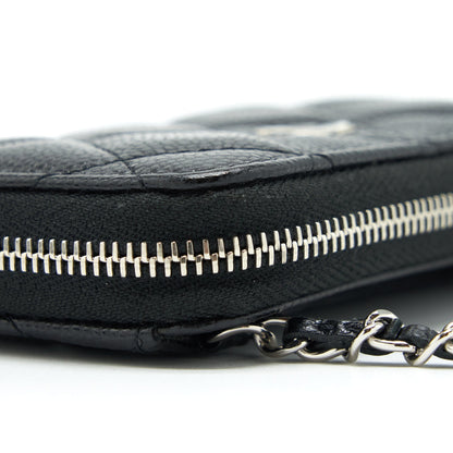 Chanel Mini Zippy Card Holder With Chain Caviar Black SHW