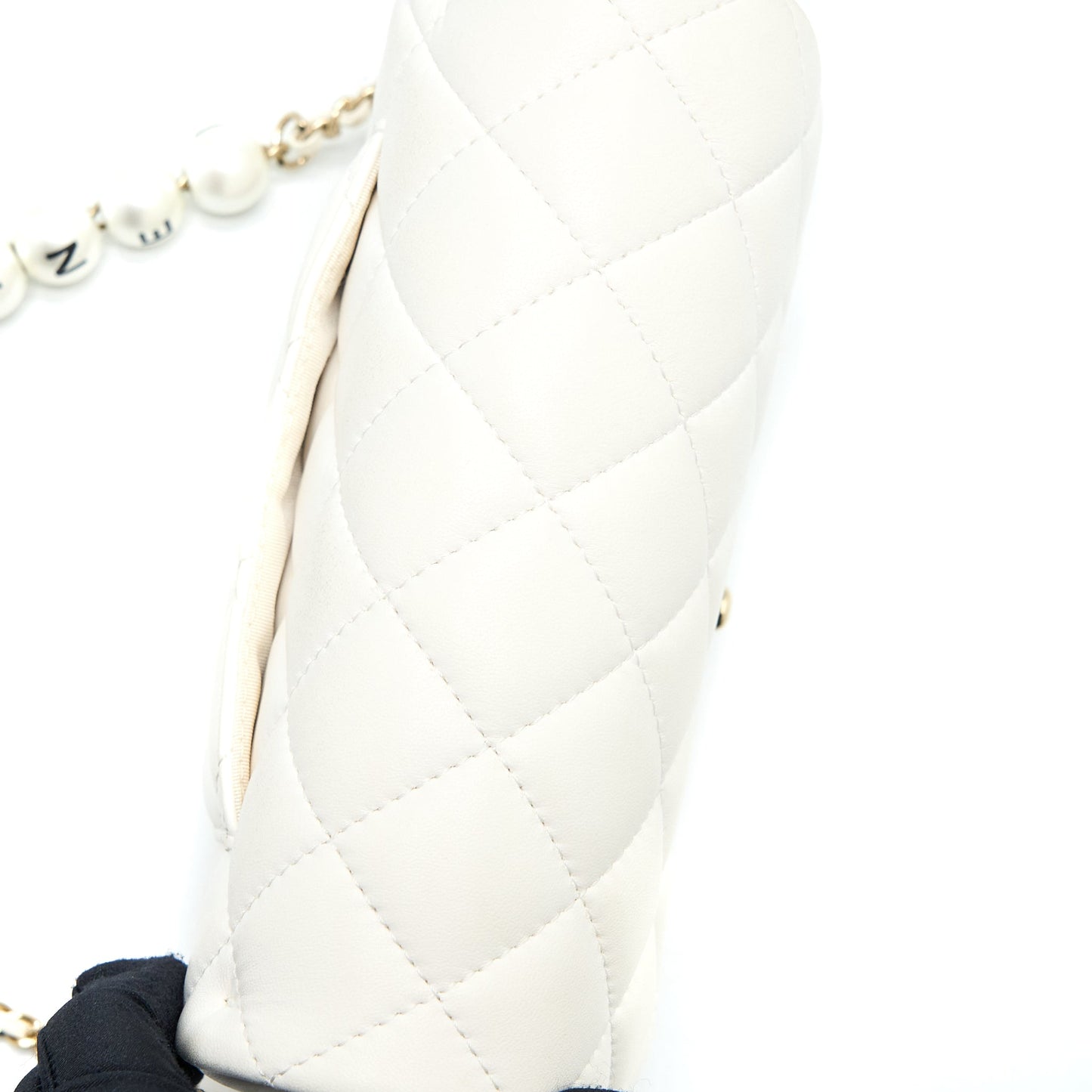 Chanel Small Pearl Logo Chain Bag Lambskin White LGHW