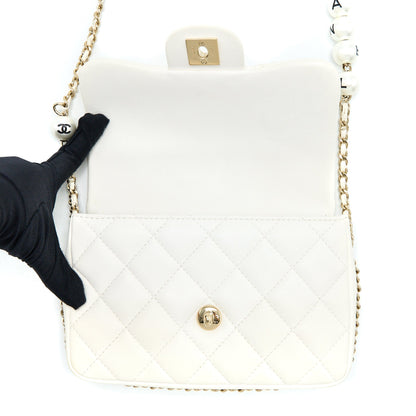 Chanel Small Pearl Logo Chain Bag Lambskin White LGHW