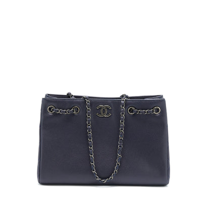Chanel Tote Bag Caviar Navy Ruthenium Hardware