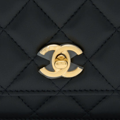 Chanel Pearl Crush Wallet On Chain Lambskin Black Brushed GHW (Microchip)
