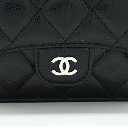 Chanel Card Holder With Chain Black Caviar SHW