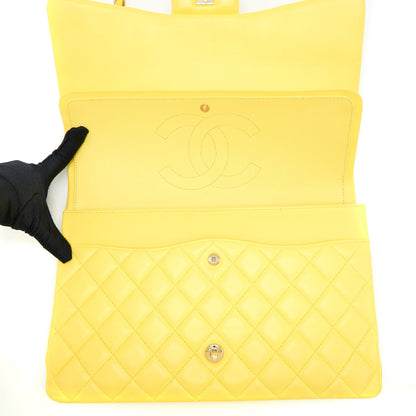 Chanel Maxi Classic Double Flap Bag Lambskin Yellow LGHW