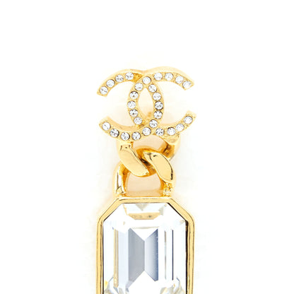 Chanel CC Logo And Crystal Drop Earring Gold Tone