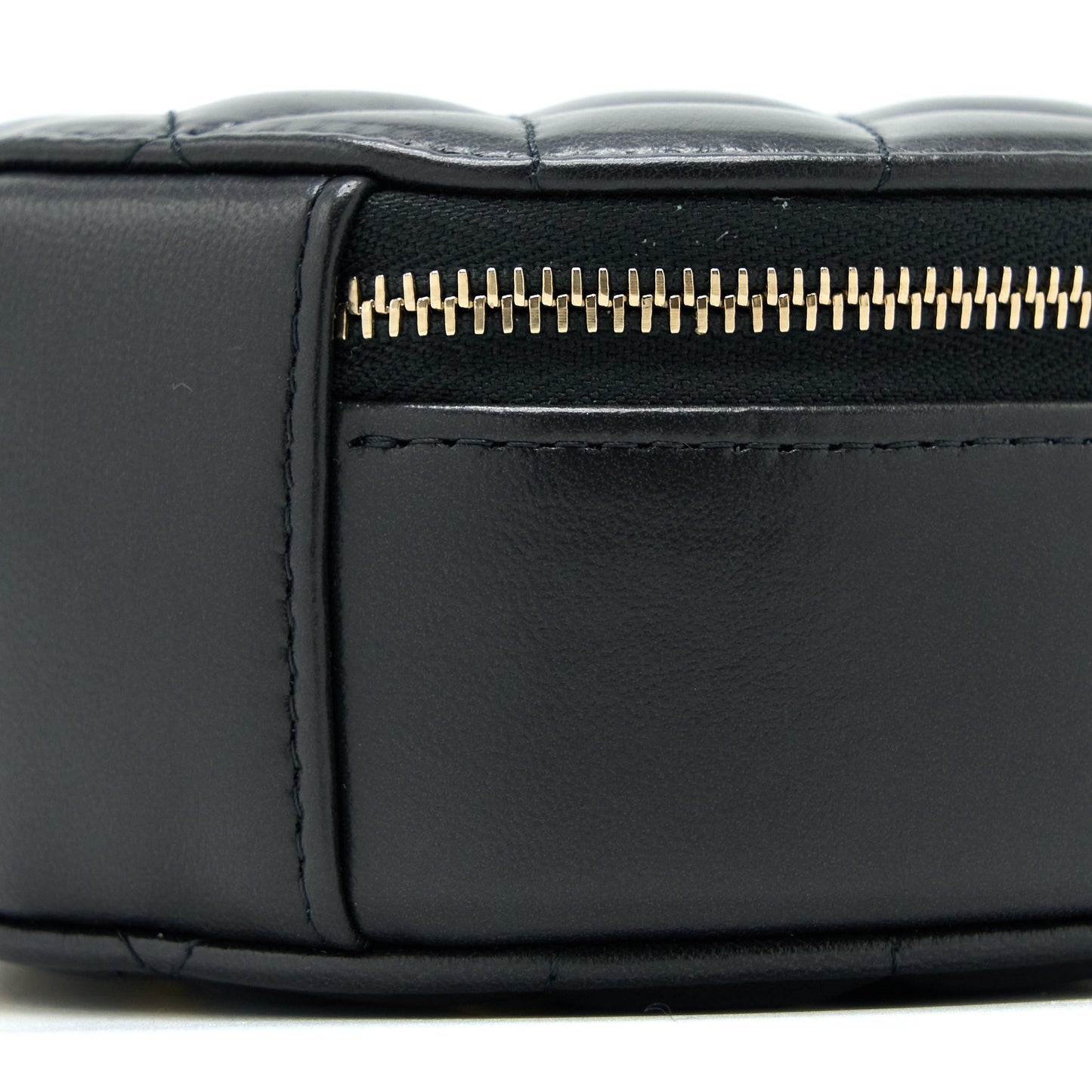 Chanel 22K Gold Pillar Round Clutch With Chain Lambskin Black Brushed GHW