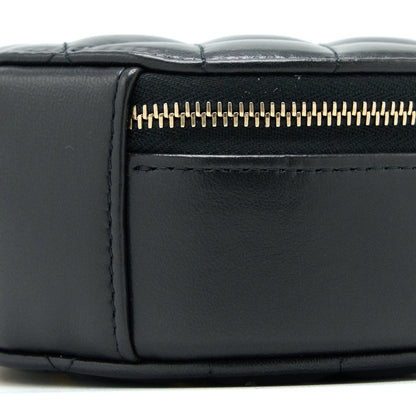 Chanel 22K Gold Pillar Round Clutch With Chain Lambskin Black Brushed GHW