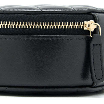 Chanel 22K Gold Pillar Round Clutch With Chain Lambskin Black Brushed GHW